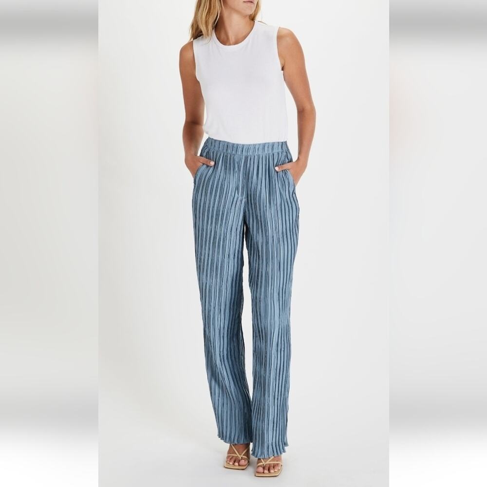 Jonathan Simkhai Tessy Pleats Pant in Slate Blue Size Large NWT